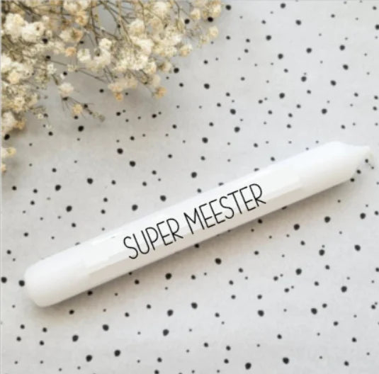 Kaars met tekst super meester | Labelgeluk