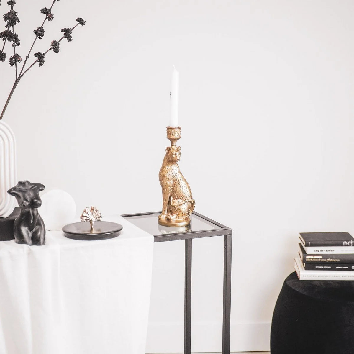 HV Luipaard Kaarsenhouder goud | HV - woongeluk4you