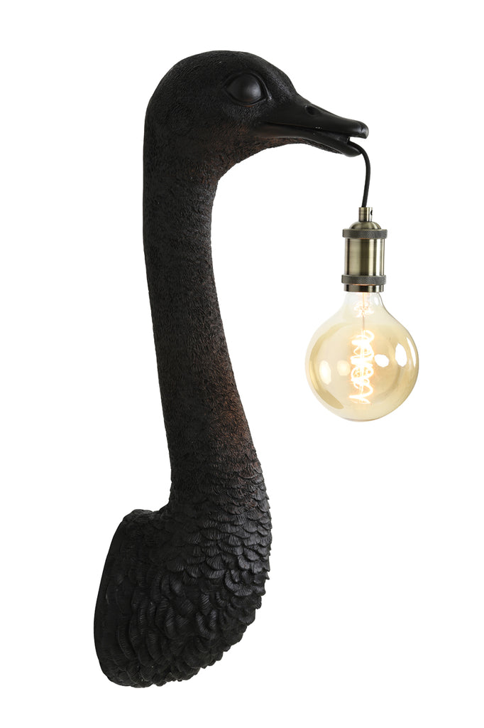 Stijlvolle Wandlamp STRUISVOGEL Mat Zwart 18x15,5x57,5 cm - Voeg een vleugje jungle toe aan je interieur met de Ostrich Wandlamp!