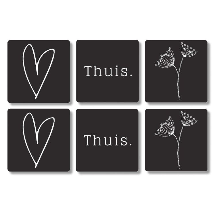 Onderzetters set Thuis 6 stuks Zwart | Gift - woongeluk4you