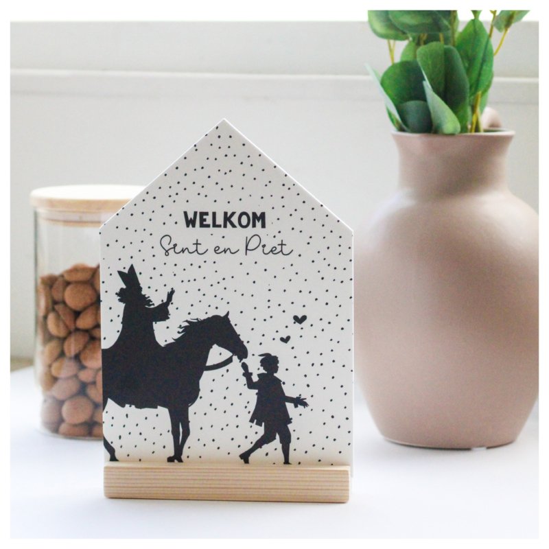 Woonhuisje Welkom Sint incl.houder | Liefs met hout - woongeluk4you