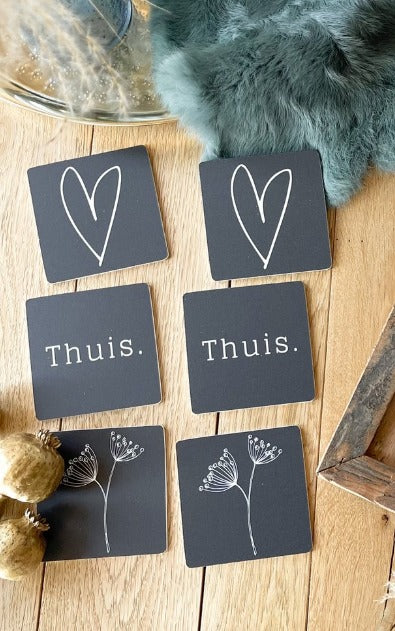Onderzetters set Thuis 6 stuks Zwart | Gift - woongeluk4you