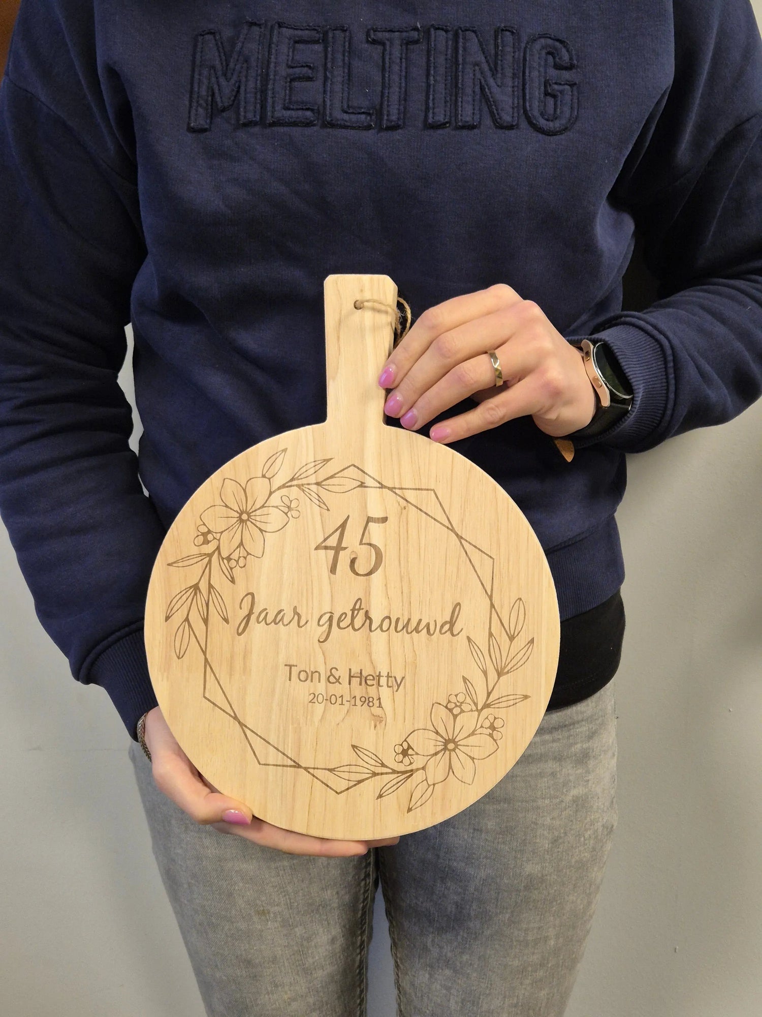 Gepersonaliseerde Borrelplank rond met handvat