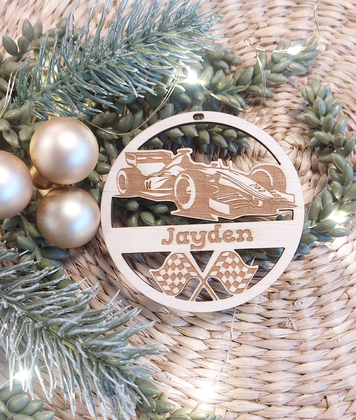 kerstbal raceauto gepersonaliseerd