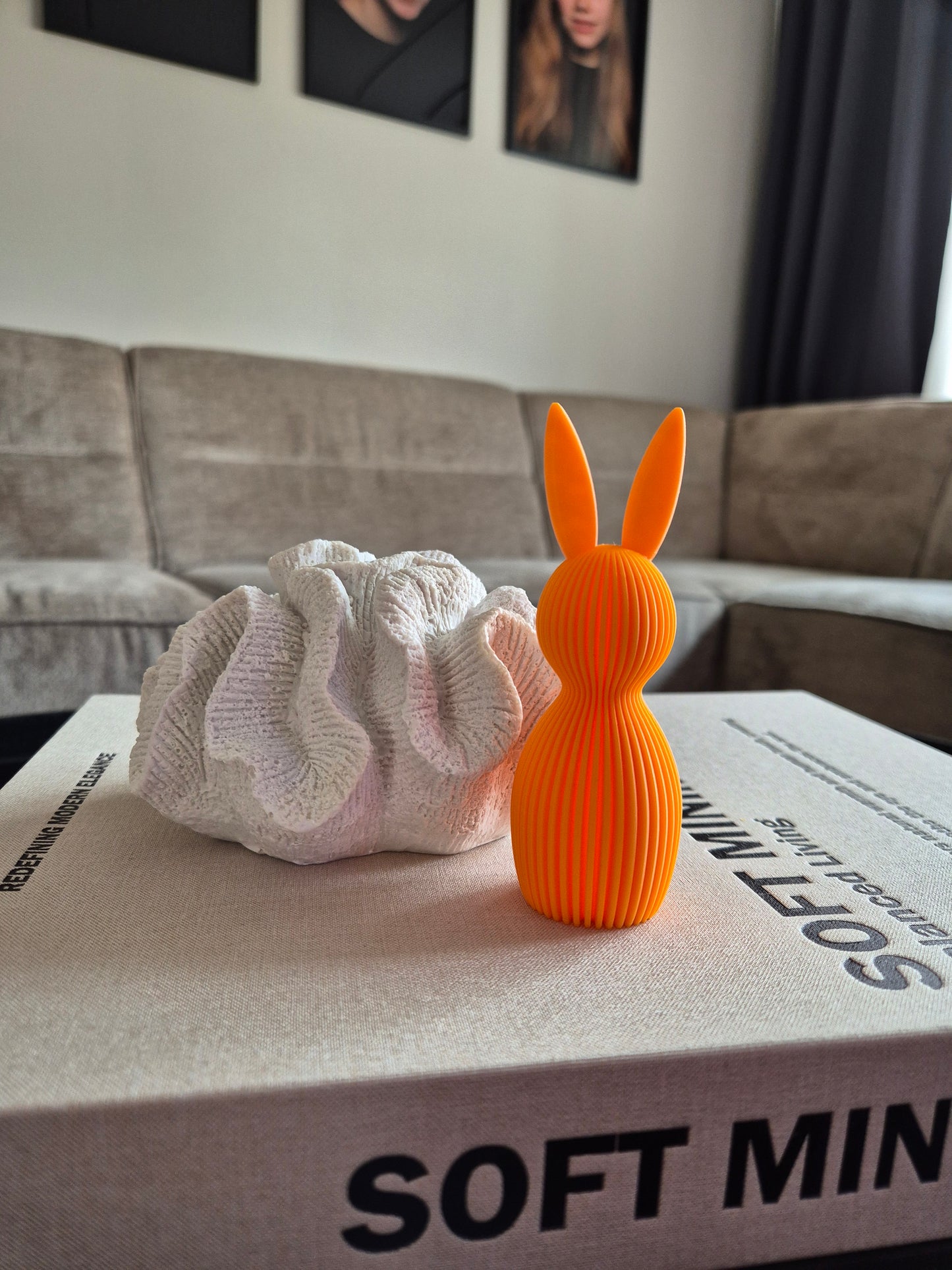 3D geprint decoratie paashaas oranje 11cm