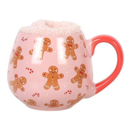 Kerstcadeau mok gingerbread met warme roze sokken 