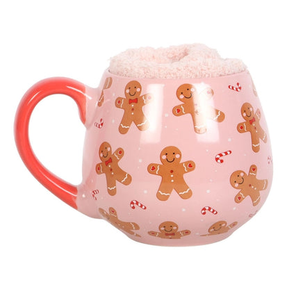 Kerstcadeau mok gingerbread met warme roze sokken 