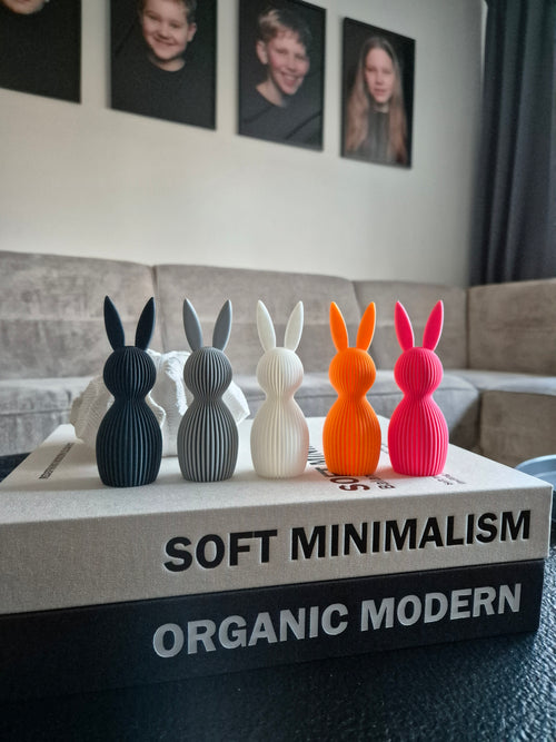 Verschillende kleuren paashaasjes 3D geprint

