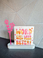 Gepersonaliseerde kaarthouder 3D wit met roze bloem sfeer