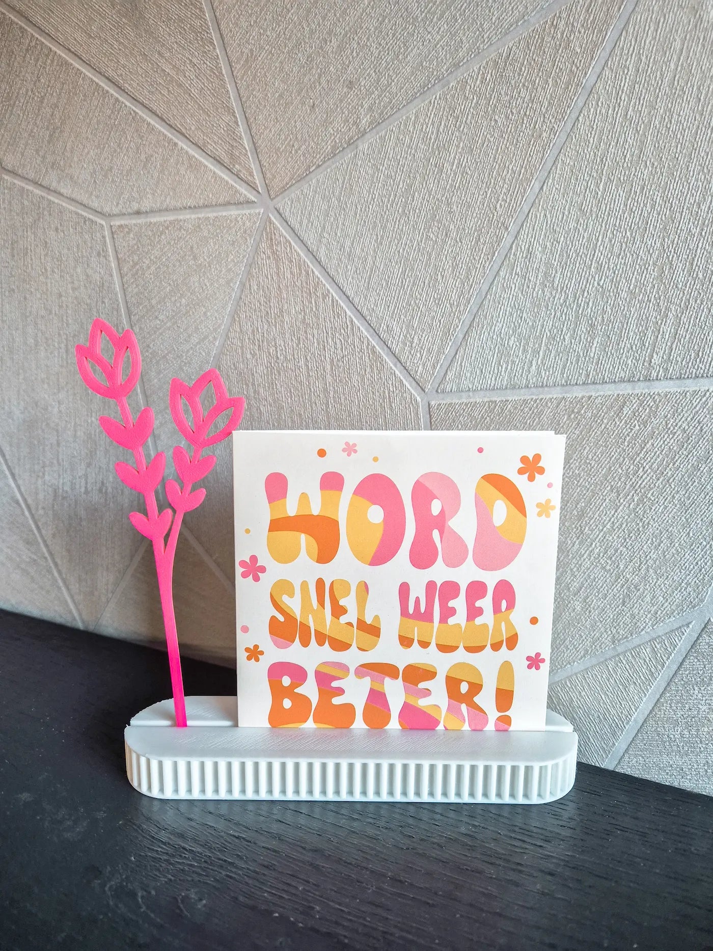Gepersonaliseerde kaarthouder 3D wit met roze bloem sfeer