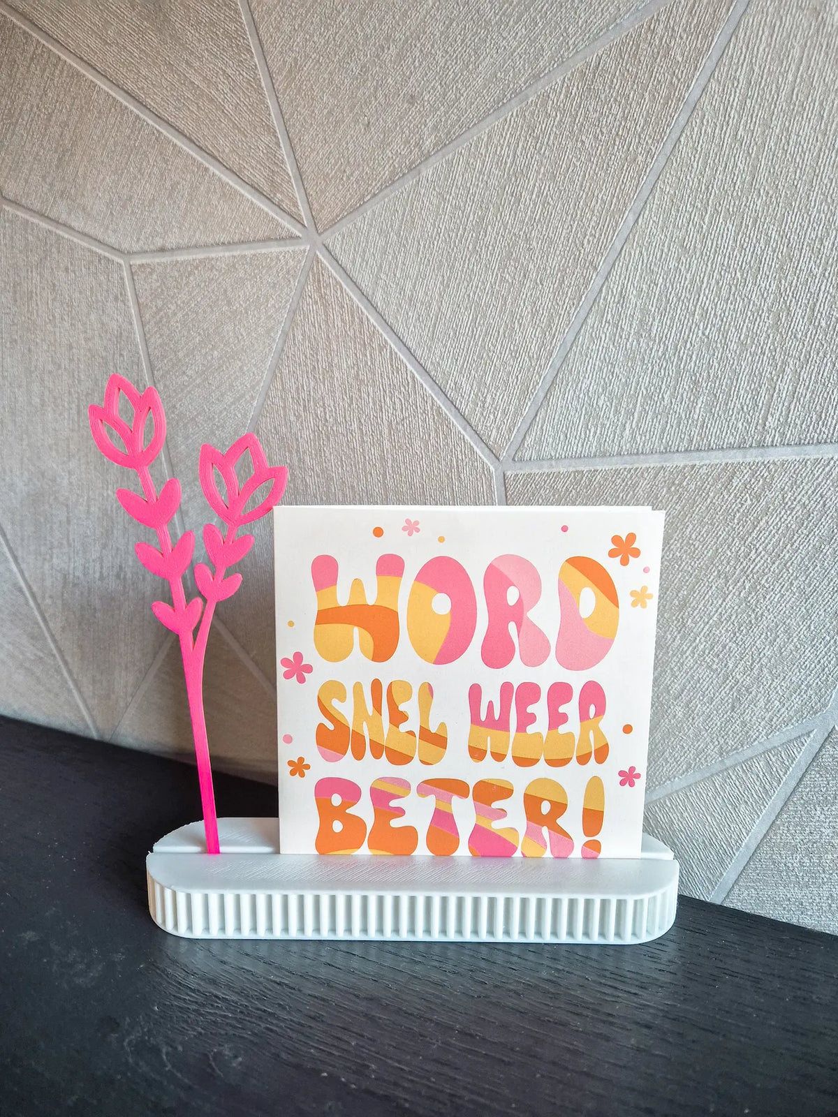 Gepersonaliseerde kaarthouder 3D wit met roze bloem sfeer