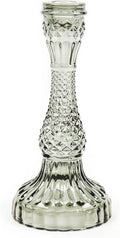Luxe grijze glazen kandelaar van HouseVitamin (10x21 cm) met kristallook. Perfect voor dinerkaarsen en sfeervolle tafeldecoratie. Bestel nu online!