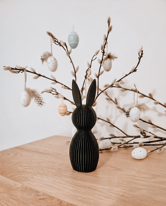 3d geprinte paashaas met rechte oren 11 cm zwart
