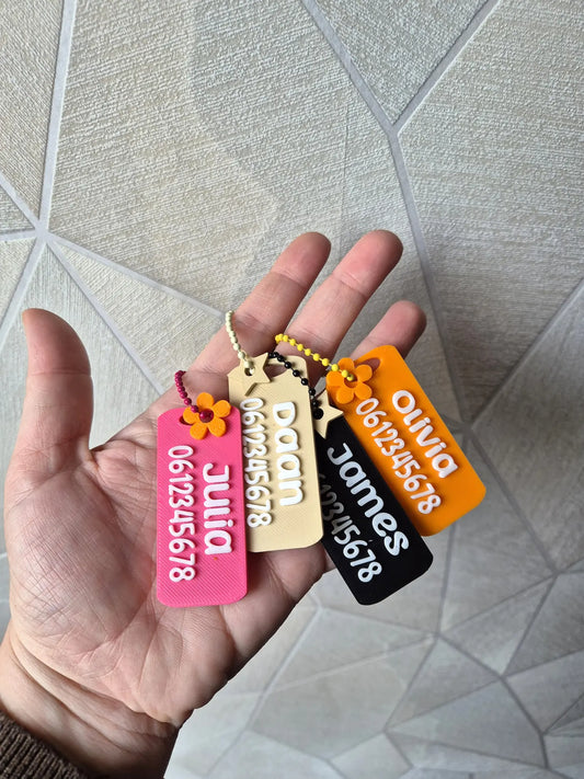 sos sleutelhanger met naam en telefoonnummer te personaliseren in eigen kleuren