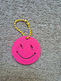 Sleutelhanger bliksem smiley 3D roze geel
