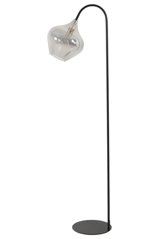 Moderne Vloerlamp RAKEL met Elegant Zwarte Frame en Gerookt Glas - Luxe Uitstraling en Richtbare Kap voor Sfeervolle Verlichting.