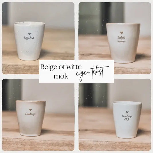 Gepersonaliseerde mok met eigen tekst en kleur keuze ontwerp zelf cadeau