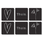 Onderzetters set Thuis 6 stuks Zwart | Gift - woongeluk4you